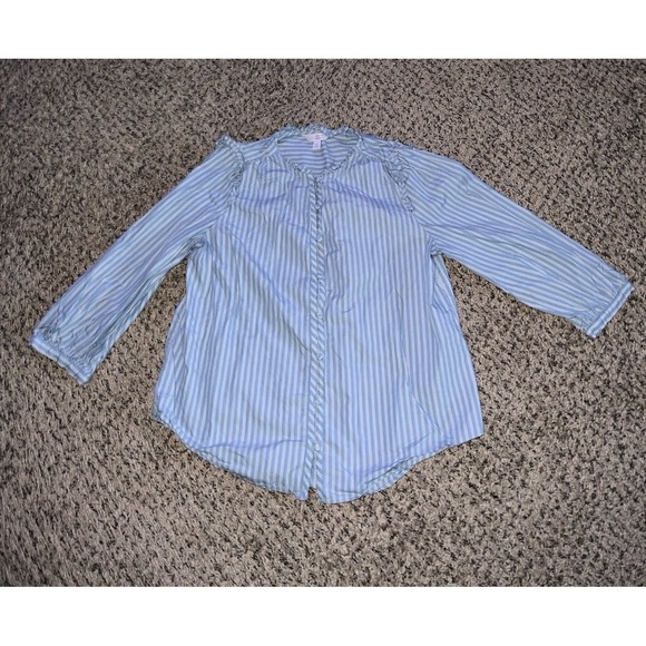 LC Lauren Conrad women's‎ Blue/white stripped quarter sleeve blouse size medium - Picture 1 of 10